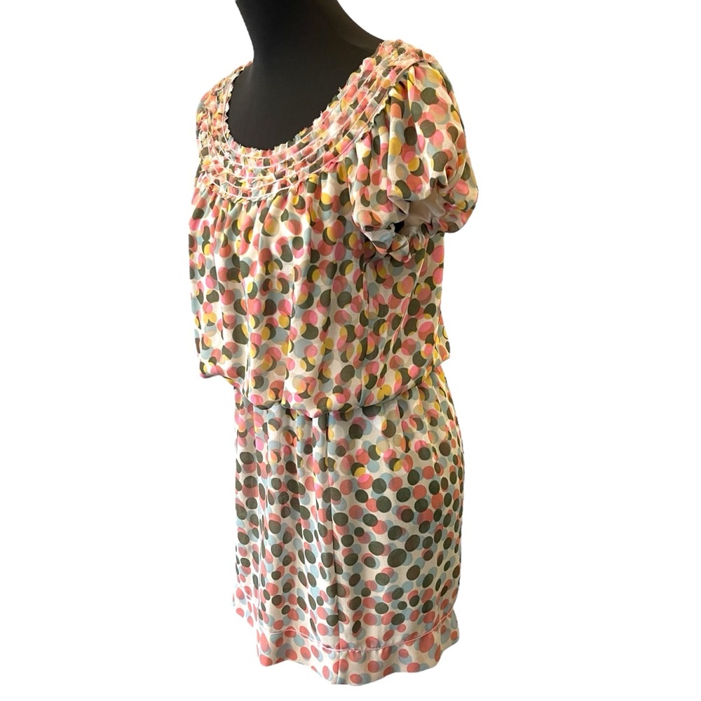 Max Studio Multi-Colour Pastel Dot Smocked Waist Blouson Dress (M) - Picture 7 of 15